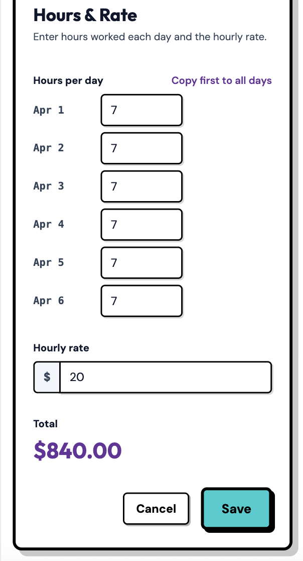 ExpenseFam form for entering nanny tax ID and hours worked