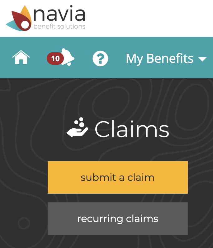 Navia login screen with submit claim button